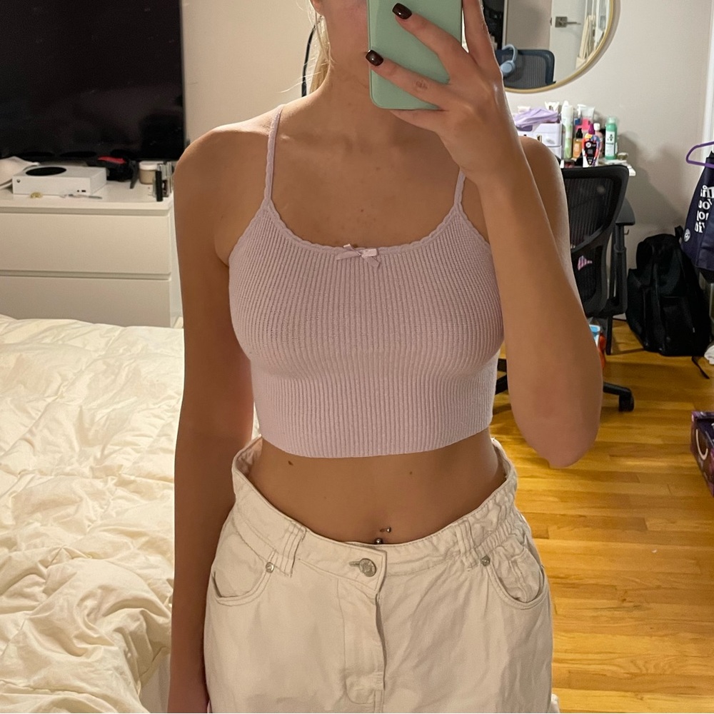light purple knit top